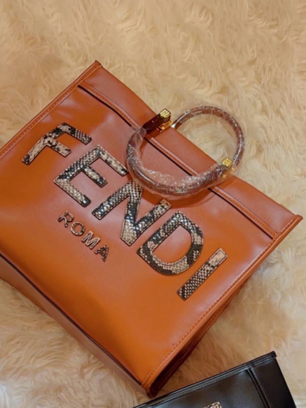 brown Leather Tote with Embossed Logo